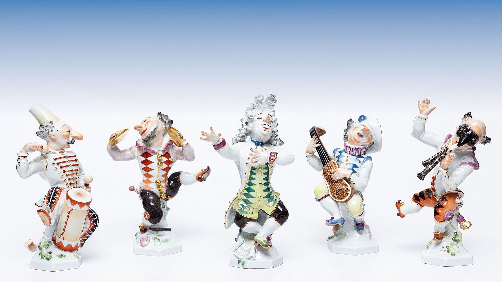 Fünf Porzellanfiguren aus der "Zwergenkapelle" von Paul Scheurich